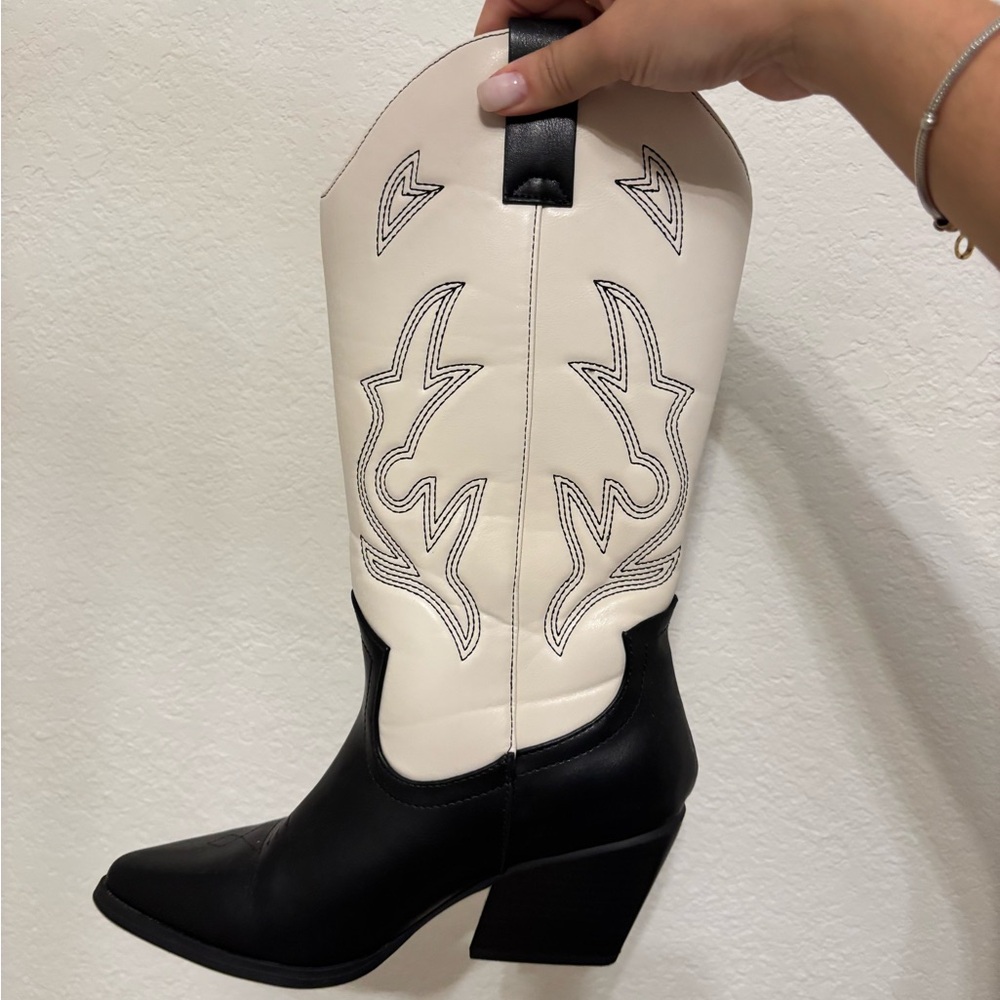 Stylish Black and White Western Boots